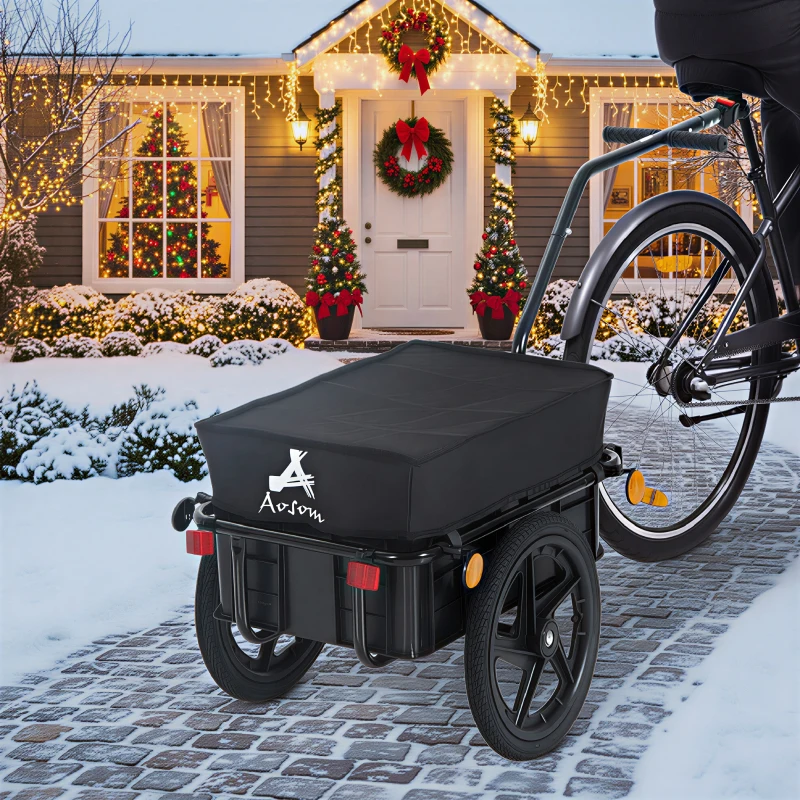 Aosom Bicycle Cargo Trailer with Removable Box and Waterproof Cover, Bike Wagon Trailer with Two 16in Wheels(m-2)