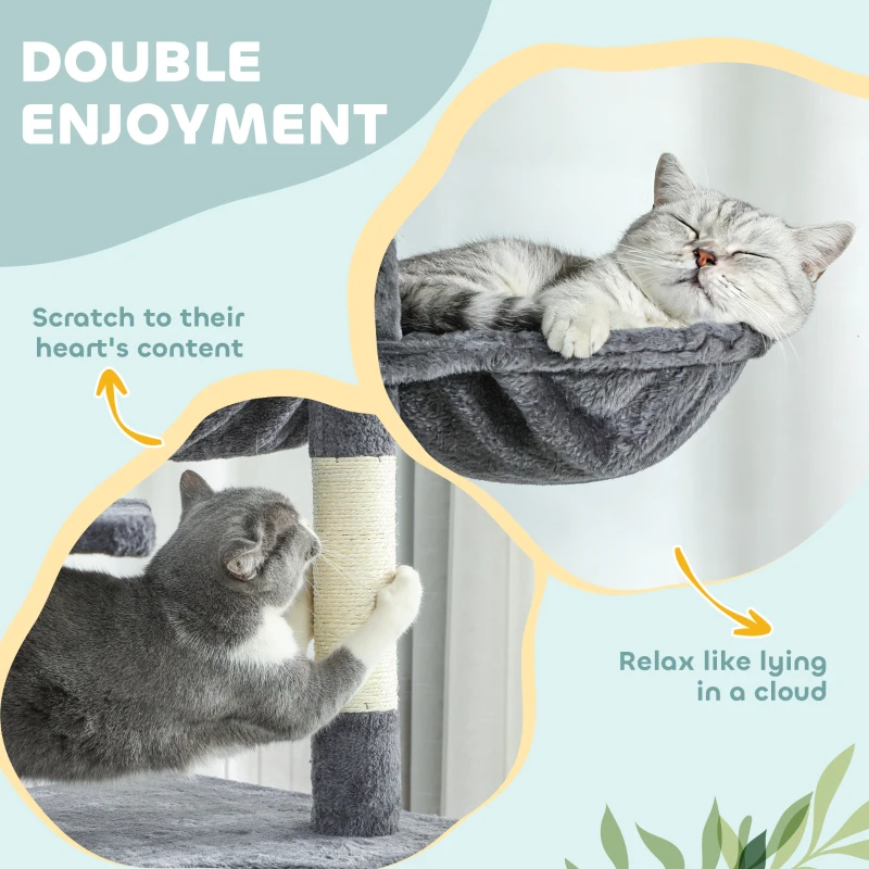 PawHut 230-250cm Floor to Ceiling Cat Tree with 2 Condos, Hammock and Sisal Scratching Posts, for Indoor, Dark Grey