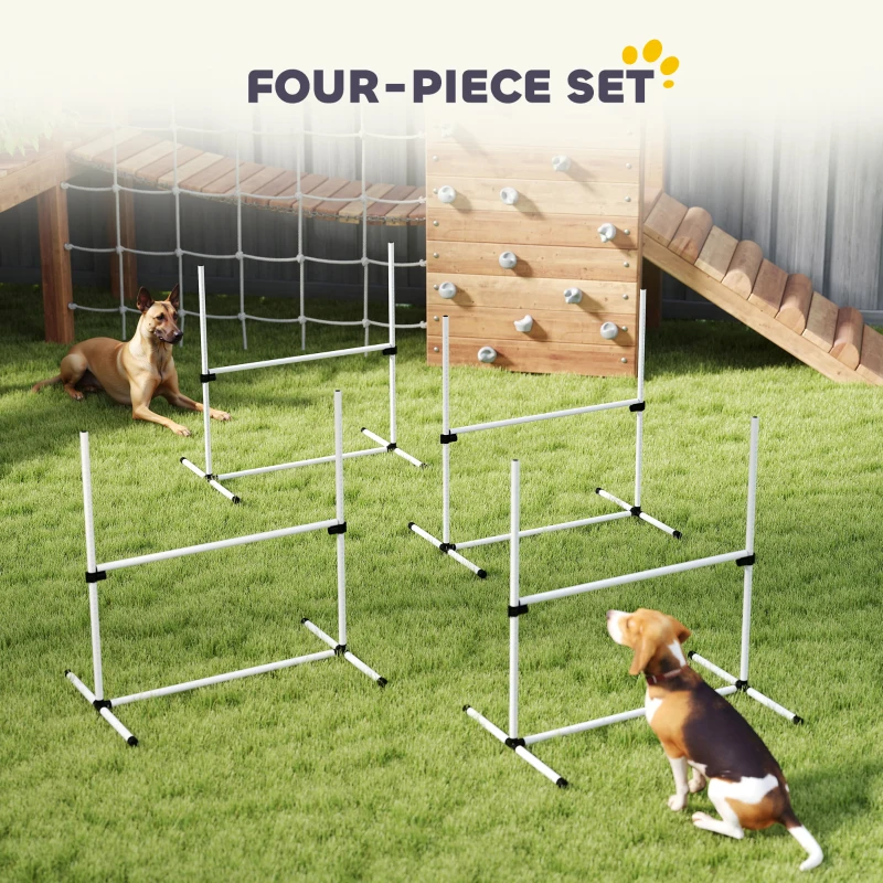 PawHut Set of 4 Dog Agility Training Equipment Adjustable Jump Bar Pet Exercise Kit with Carrying Bag (White)