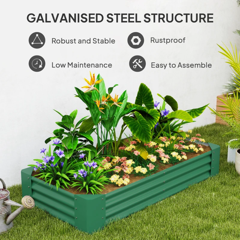 Outsunny 6 x 3 x 1ft Galvanized Raised Garden Bed, Reinforced Outdoor Planter Box with Open Bottom, Green