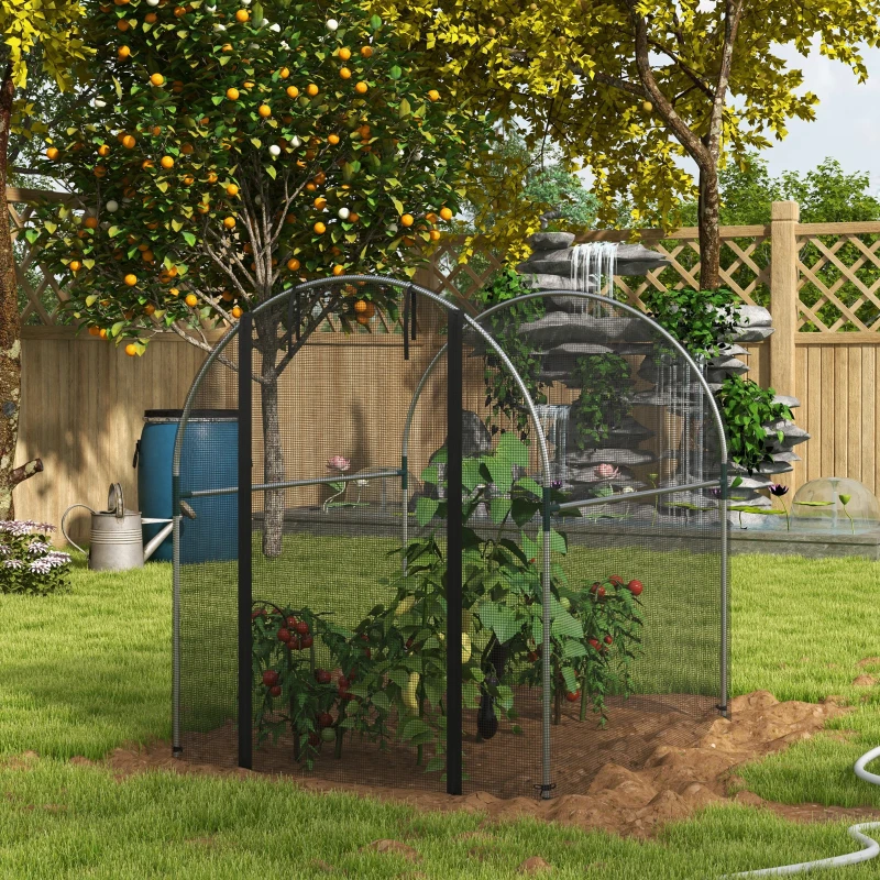 Outsunny 4.9' x 3.9' Crop Cage with Zipper Roll-Up Door, Mesh Plant Protection Tent from Animals with Galvanised Steel Frame