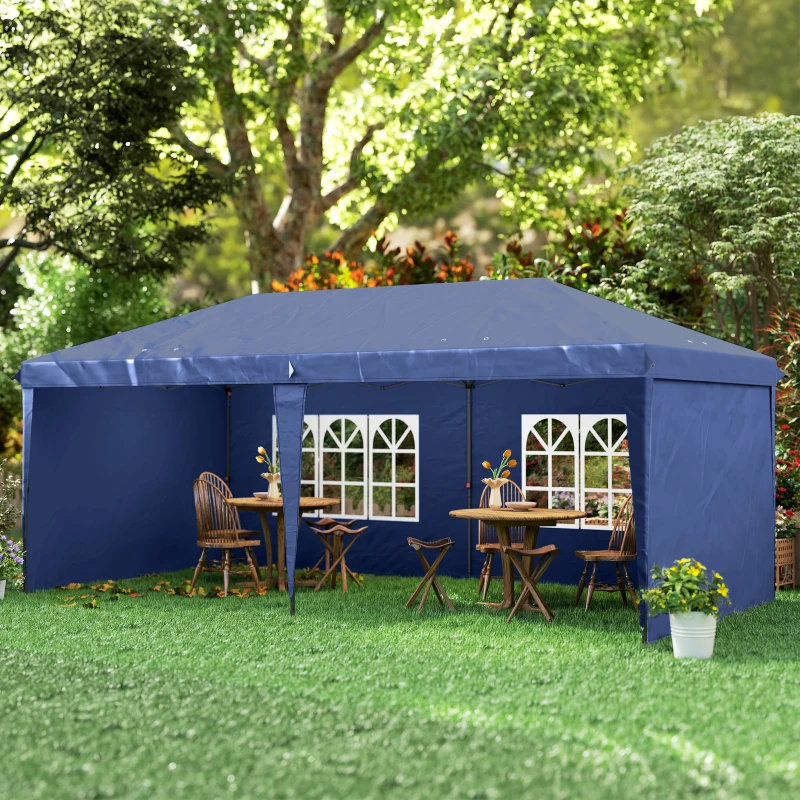 Outsunny 10' x 20' Pop Up Canopy Tent with 4 Sidewalls, Instant Gazebo with Carry Bag for Garden, Patio, Blue