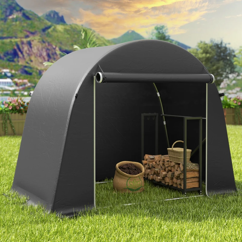 Outsunny 8' x 4' Portable Shed, Waterproof Bike Tent with Roll-up Zipper Door and Galvanised Metal Frame for Bike, Garden Tools