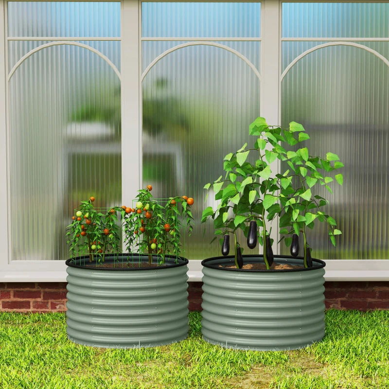 Outsunny Set of 2 Raised Garden Bed, Metal Planter Box with Safety Edging, Easy-to-assemble Stock Tank, Green