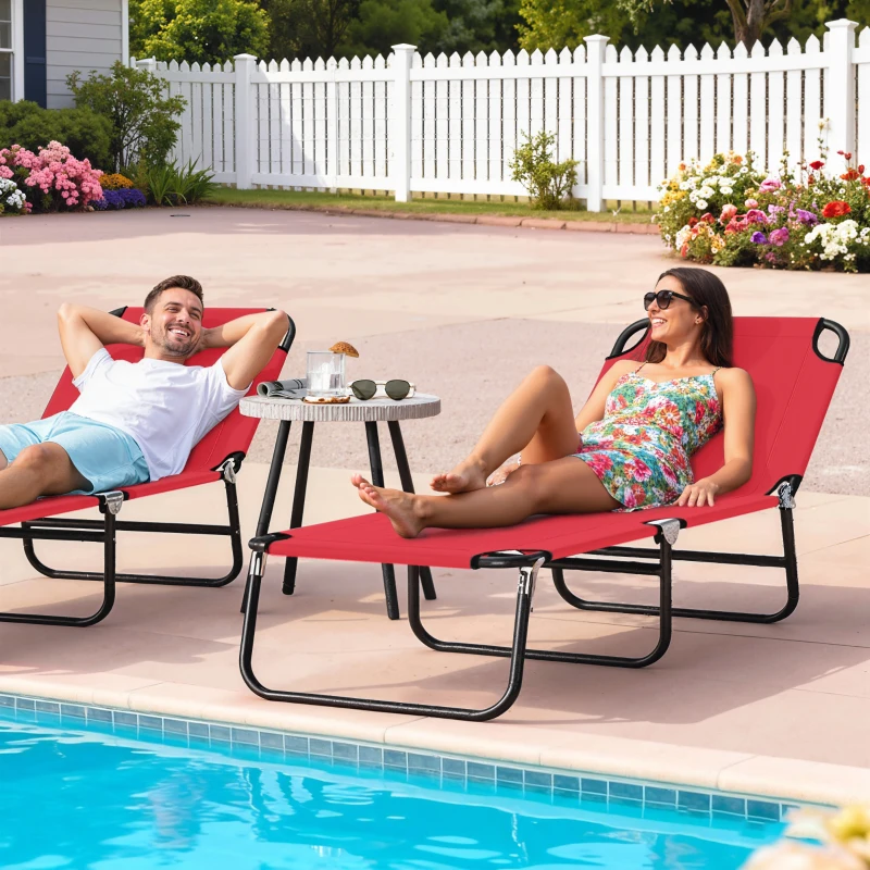 Outsunny Folding Chaise Lounge Pool Chairs, Outdoor Sun Tanning Chairs with 5-Level Reclining Back, Steel Frame for Beach, Yard, Patio, Red