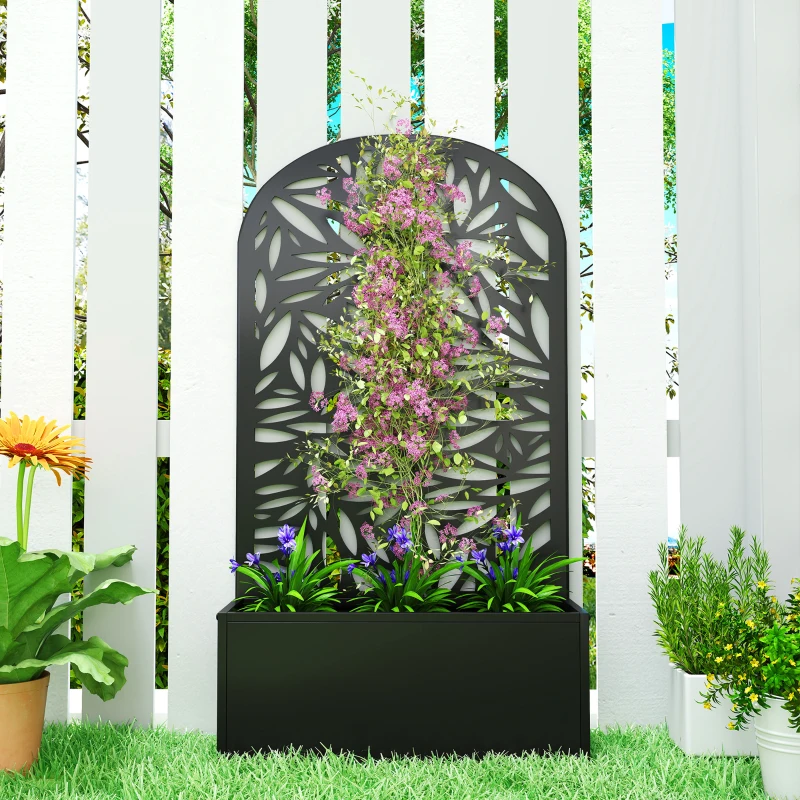 Outsunny Metal Garden Bed with Trellis for Climbing Plants, Freestanding or Wall Mounted Flower Bed for Garden, Patio, Balcony