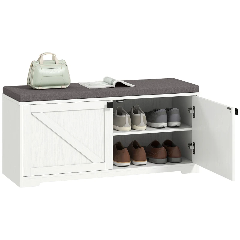 HOMCOM Shoe Storage Bench with Padded Seat, Entryway Bench Holds up to 352 lb, Shoe Organizer, 8 Pairs, White Wood Grain