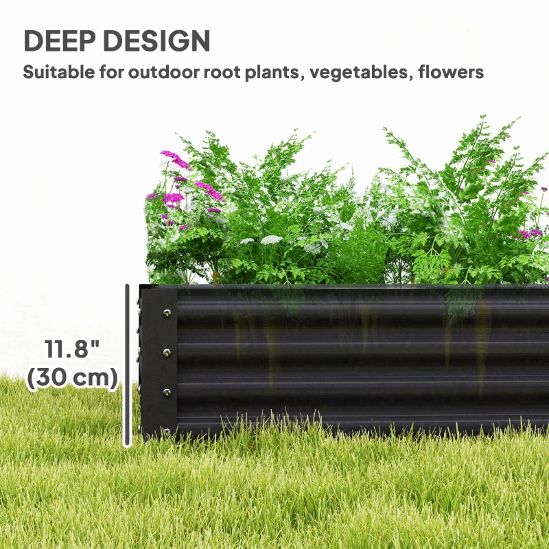 Outsunny 6 x 3 x 1ft Galvanized Raised Garden Bed, Reinforced Outdoor Planter Box with Open Bottom, Dark Grey