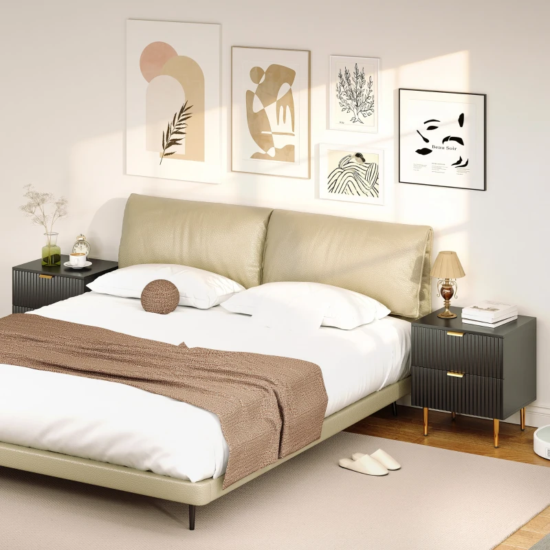 HOMCOM Bedside Table Set of 2, Modern Nightstand with 2 Drawers, Side End Table with Metal Legs for Living Room, Bedroom, Black