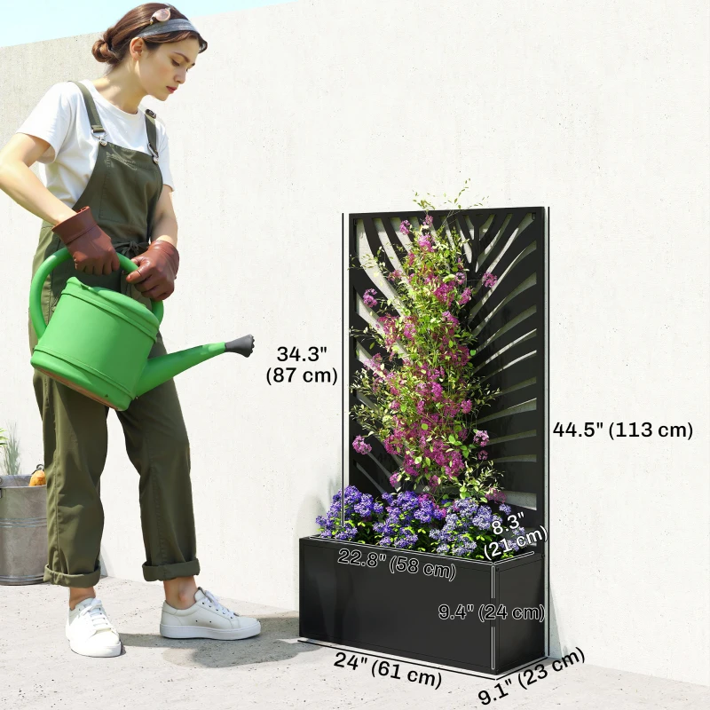 Outsunny Metal Garden Bed with Trellis for Climbing Plants, Freestanding or Wall Mounted Flower Bed for Garden, Patio, Balcony