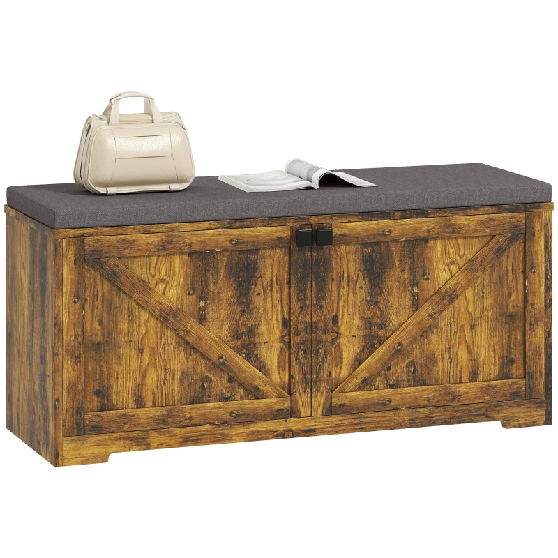 HOMCOM Shoe Storage Bench with Padded Seat, Entryway Bench Holds up to 352 lb, Shoe Organizer, 8 Pairs, Rustic Brown