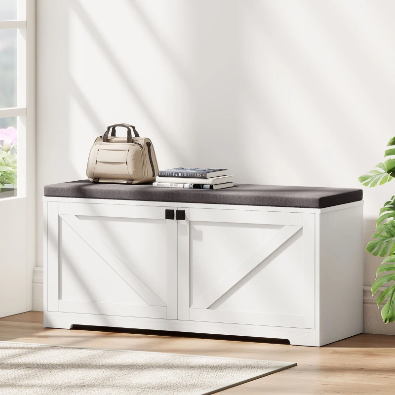 HOMCOM Shoe Storage Bench with Padded Seat, Entryway Bench Holds up to 352 lb, Shoe Organizer, 8 Pairs, White Wood Grain