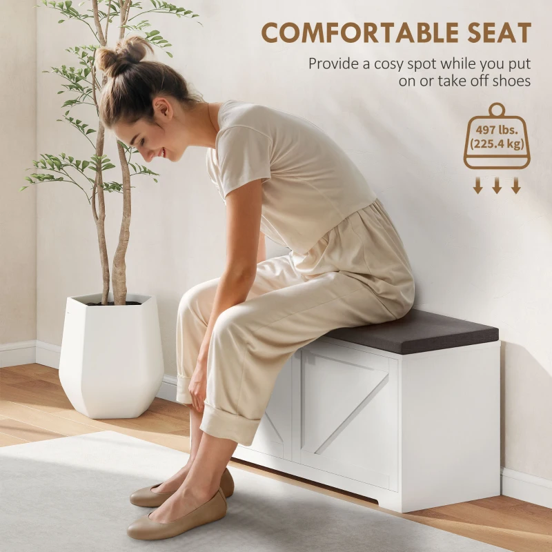 HOMCOM Shoe Storage Bench with Padded Seat, Entryway Bench Holds up to 352 lb, Shoe Organizer, 8 Pairs, White Wood Grain