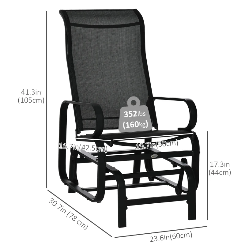 Outsunny Patio Glider with Breathable Mesh Fabric, Outdoor Glider Chair, Garden Rocking Gliding Seat for Patio, Yard, Porch, Black