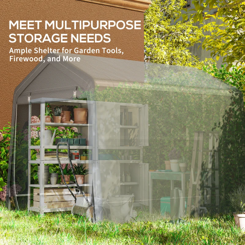 Outsunny 7.9' x 6.6' Garden Storage Tent, Patio Storage Shelter w/ Metal Frame and Double Zipper Doors, Dark Grey
