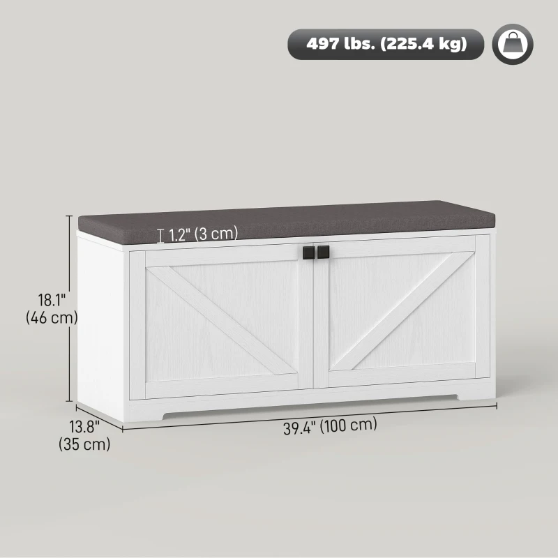 HOMCOM Shoe Storage Bench with Padded Seat, Entryway Bench Holds up to 352 lb, Shoe Organizer, 8 Pairs, White Wood Grain