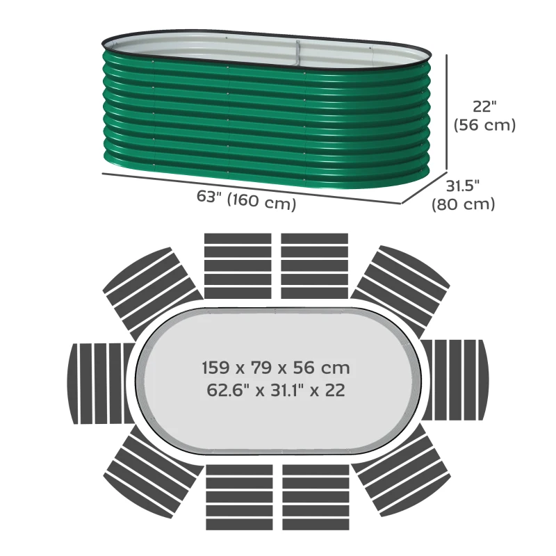 Outsunny 5 x 2.5 x 2 ft Galvanized Raised Garden Bed, Easy DIY Oval Planter Box with Safety Edging and Gloves, Dark Green
