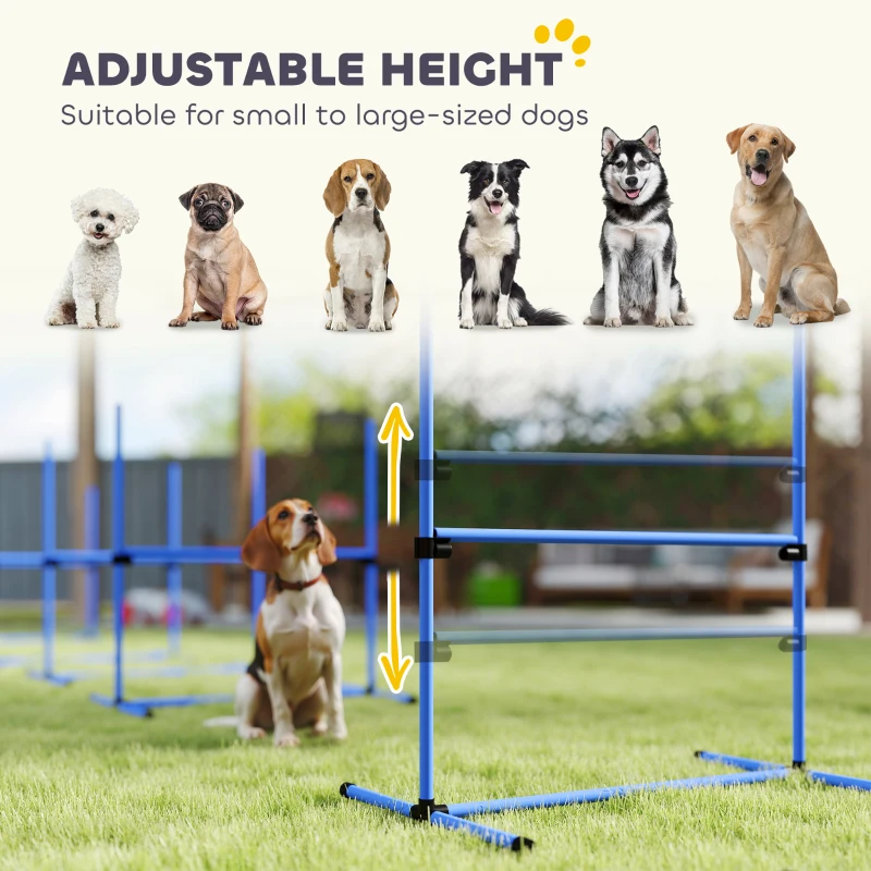 PawHut Set of 4 Dog Agility Training Equipment Adjustable Jump Bar Pet Exercise Kit with Carrying Bag (Blue)