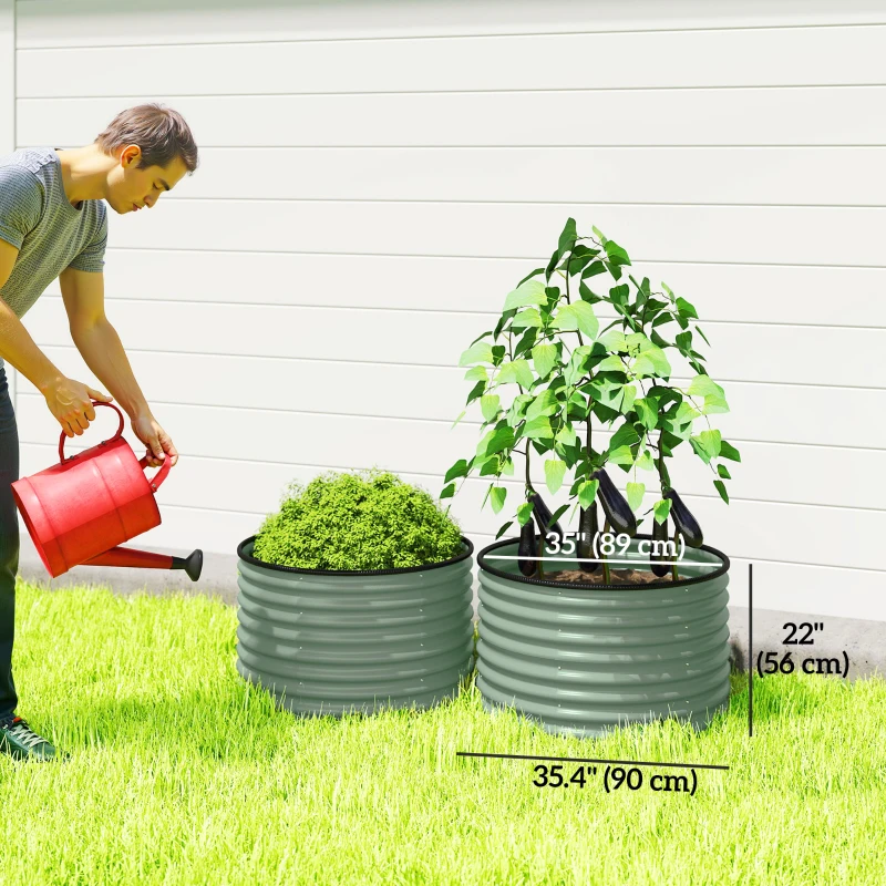 Outsunny Set of 2 Raised Garden Bed, Metal Planter Box with Safety Edging, Easy-to-assemble Stock Tank, Green