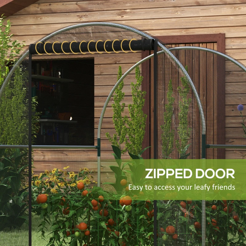 Outsunny 4.9' x 3.9' Crop Cage with Zipper Roll-Up Door, Mesh Plant Protection Tent from Animals with Galvanised Steel Frame