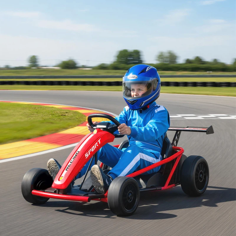 Qaba 24V 7AH Kids Electric Go Kart, 8.1 MPH Battery Powered Drift Kart with Dual Motors, Soft Start for 8-12 Years, Red