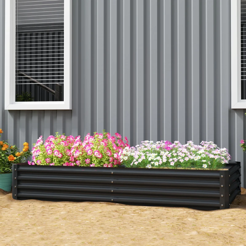 Outsunny 6 x 3 x 1ft Galvanized Raised Garden Bed, Reinforced Outdoor Planter Box with Open Bottom, Dark Grey