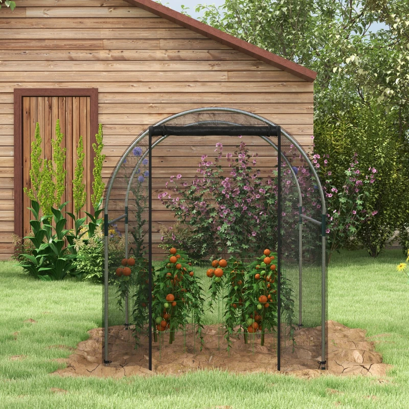 Outsunny 4.9' x 3.9' Crop Cage with Zipper Roll-Up Door, Mesh Plant Protection Tent from Animals with Galvanised Steel Frame