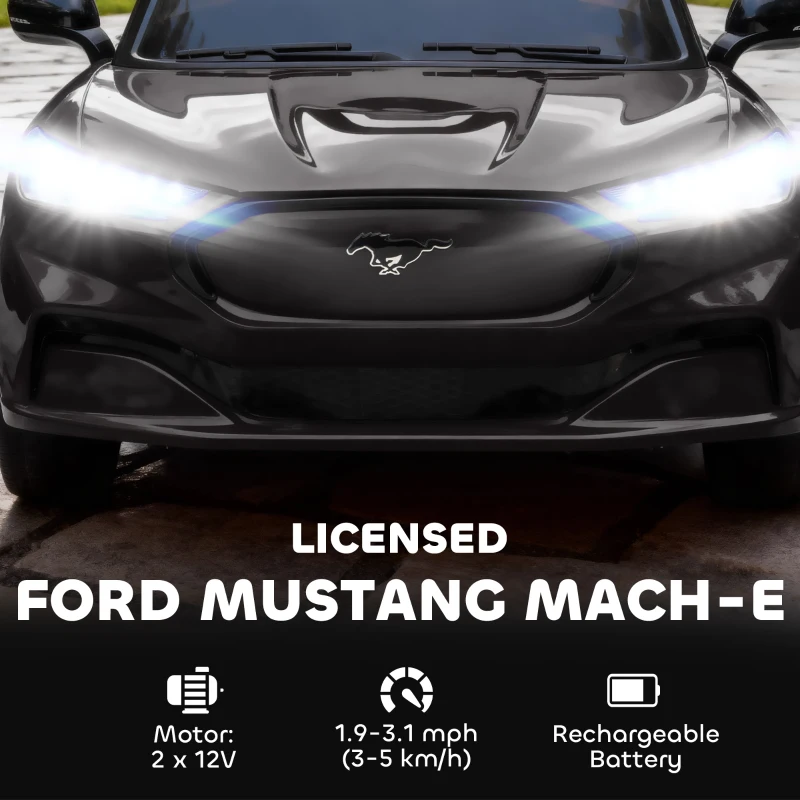 Qaba Ride On Car for Kids, Licensed Ford Mustang Mach-E 12V Electric Car with Remote Control, LED Light, Music, Black