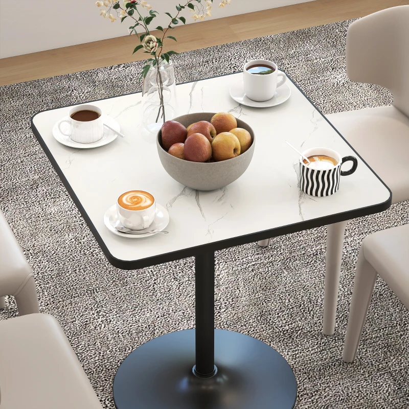 HOMCOM Dining Table for 4, Modern Kitchen Table with Marble Effect Tabletop and Round Base, White