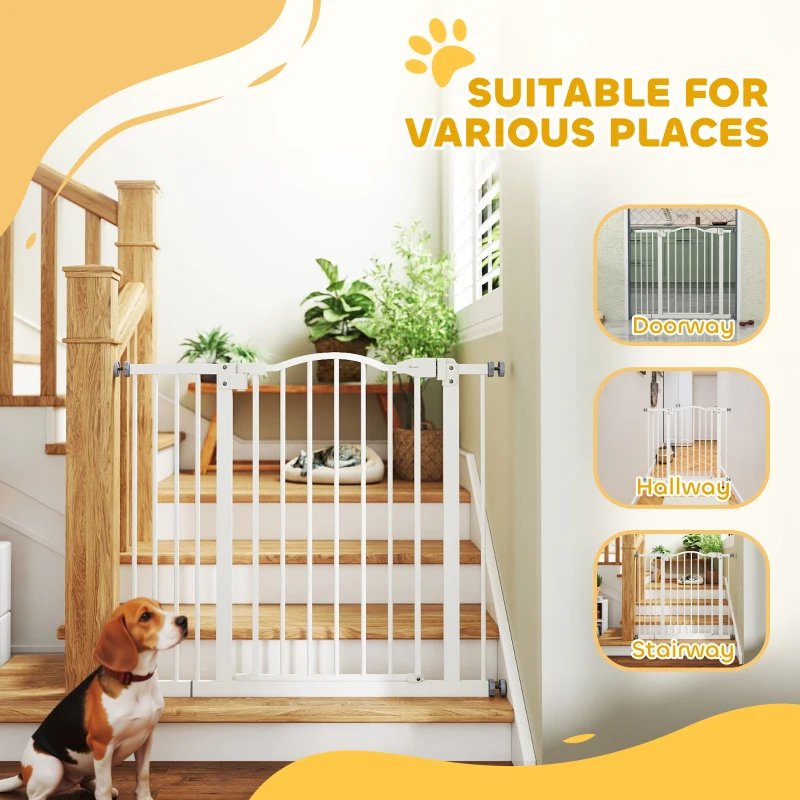 PawHut Extra Tall Dog Gate with Door, Pressure Fit, Auto Close, Double Locking for Doorways Hallways Stairs, 29"-37", White