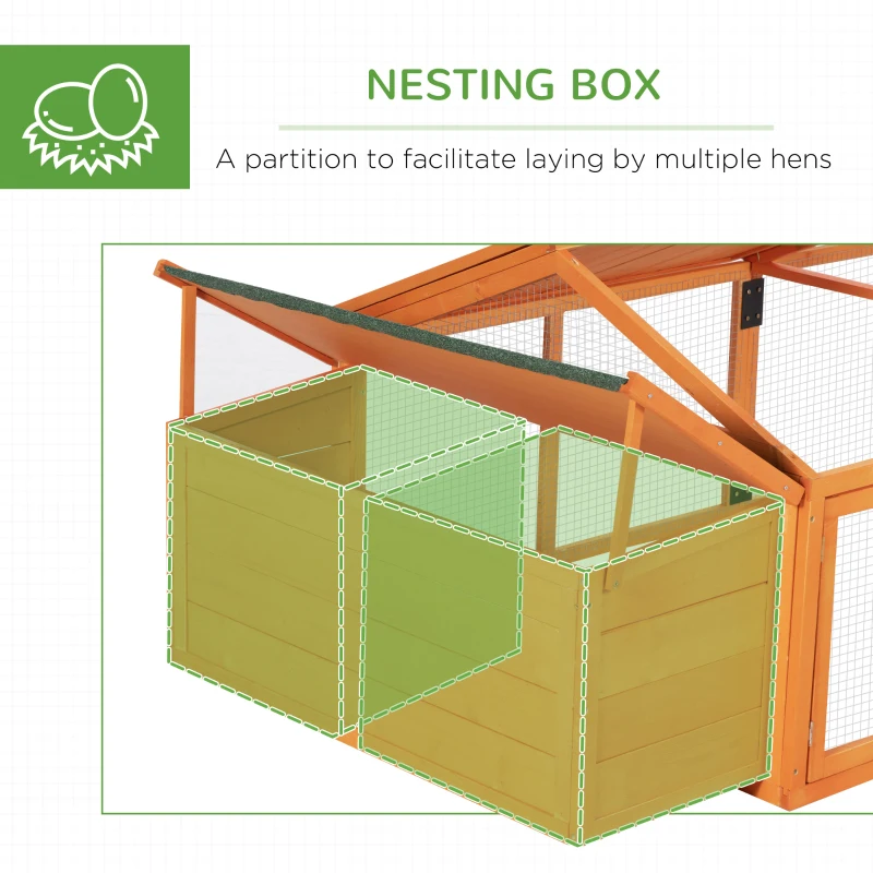 PawHut 95"L Chicken Run Large Chicken Coop with Nesting Box Wooden Roof Side Door for Outdoor 4–8 Chickens