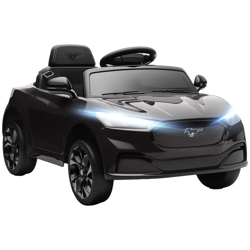 Qaba Ride On Car for Kids, Licensed Ford Mustang Mach-E 12V Electric Car with Remote Control, LED Light, Music, Black