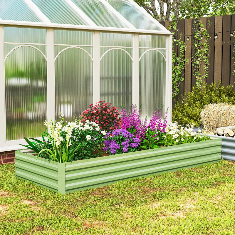Outsunny 95" x 36" x 12" Galvanized Raised Garden Bed, Metal Elevated Planter Box for Growing Flowers, Herbs, Succulents, Green