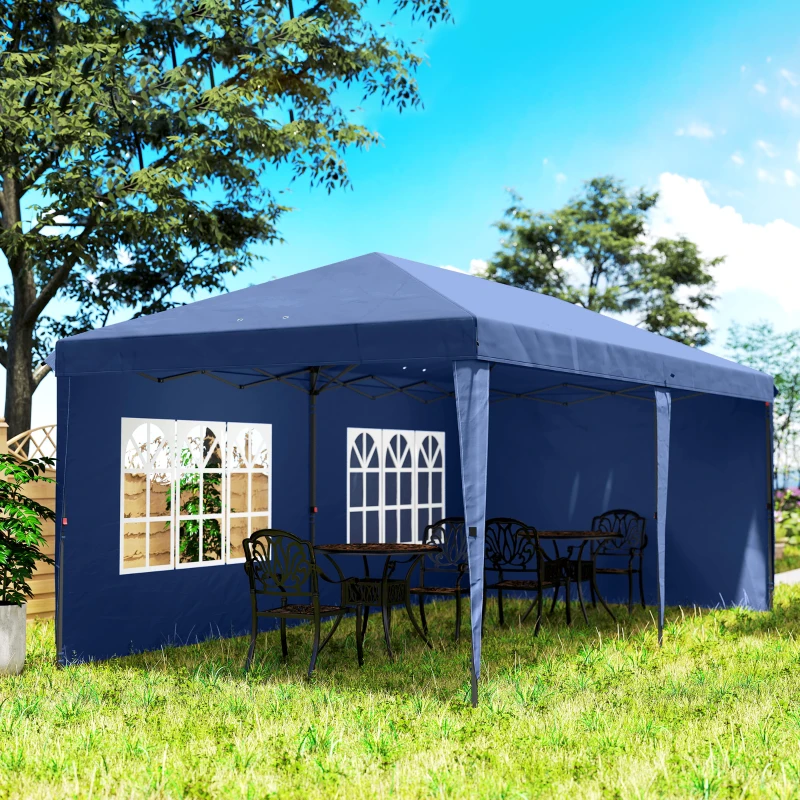 Outsunny 10' x 20' Pop Up Canopy Tent with 4 Sidewalls, Instant Gazebo with Carry Bag for Garden, Patio, Blue