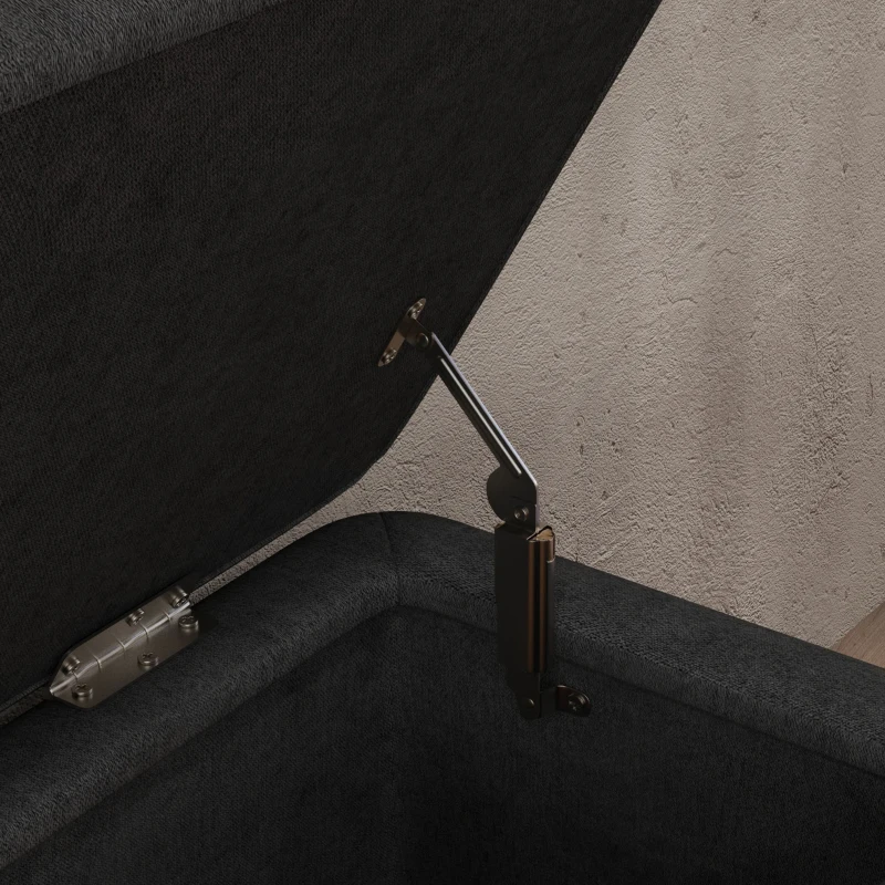 HOMCOM 40" Ottoman with Storage, Linen Upholstered Storage Ottoman Bench with Steel Legs for Living Room, Bedroom Black