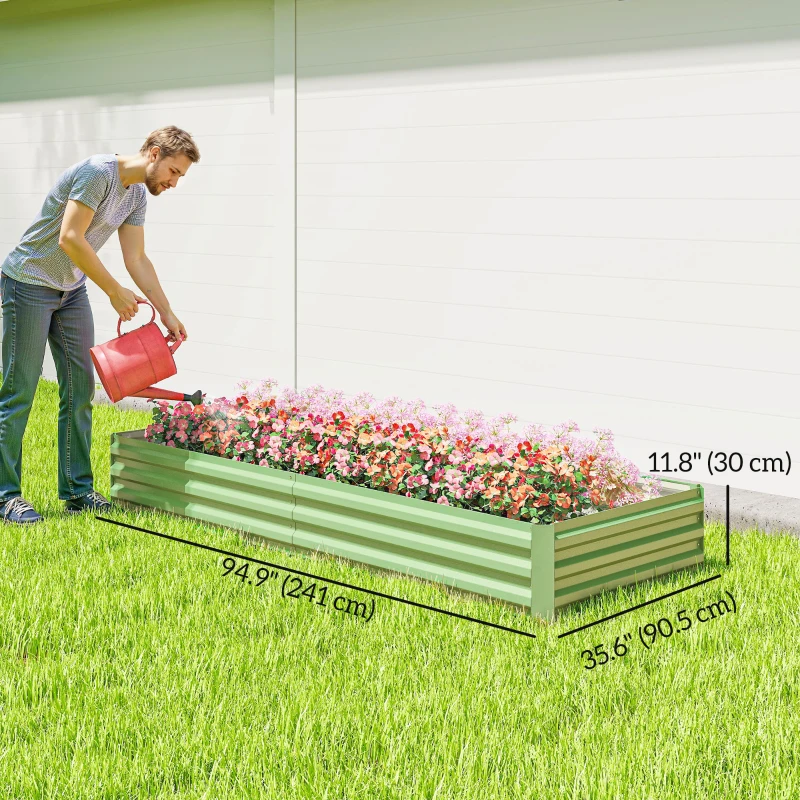 Outsunny 95" x 36" x 12" Galvanized Raised Garden Bed, Metal Elevated Planter Box for Growing Flowers, Herbs, Succulents, Green