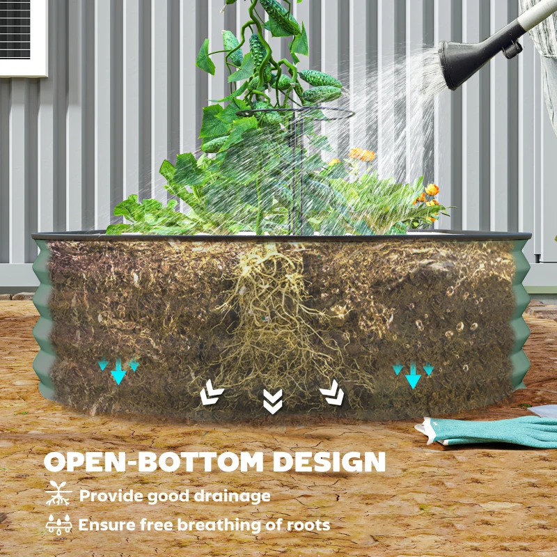 Outsunny 6' x 3' x 1' Large Outdoor Planter Box, Galvanized Raised Garden Bed with Metal Plant Stake, Light Green