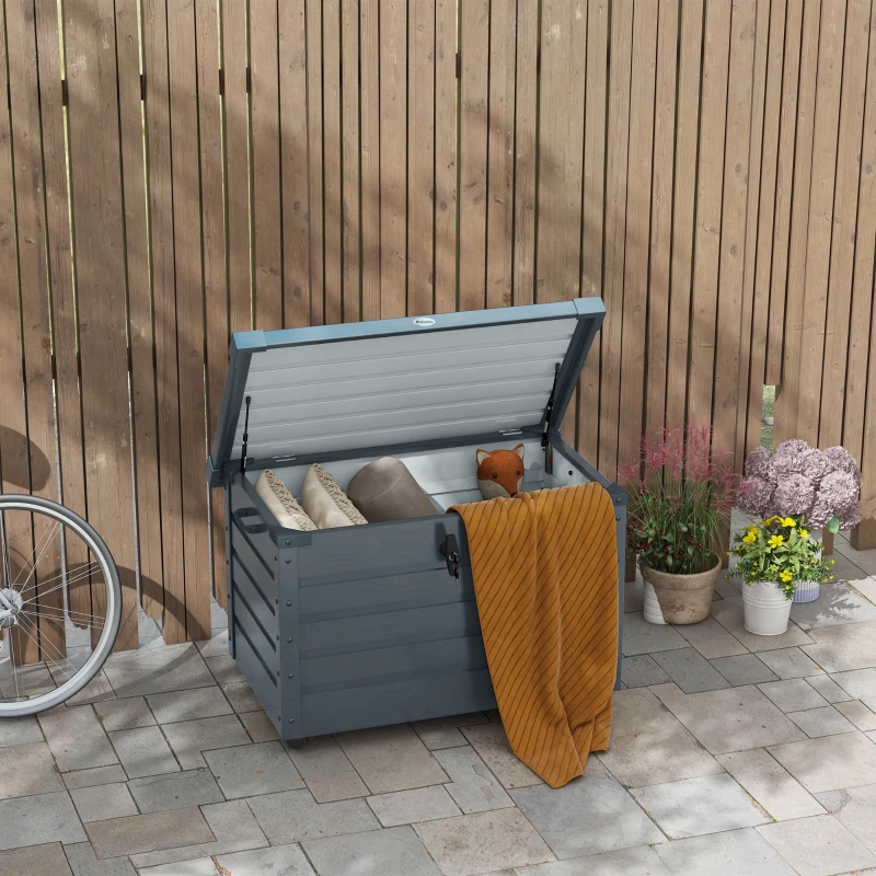 Outsunny 78 Gallon Garden Storage Box, Waterproof Outdoor Storage Container with Wheels and Handles, Dark Grey