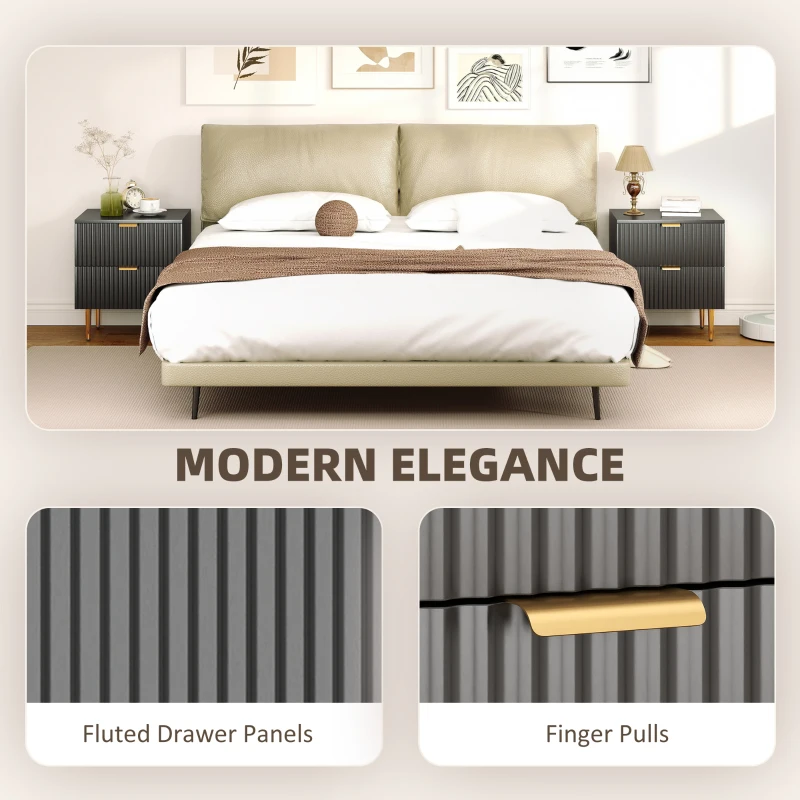 HOMCOM Bedside Table Set of 2, Modern Nightstand with 2 Drawers, Side End Table with Metal Legs for Living Room, Bedroom, Black