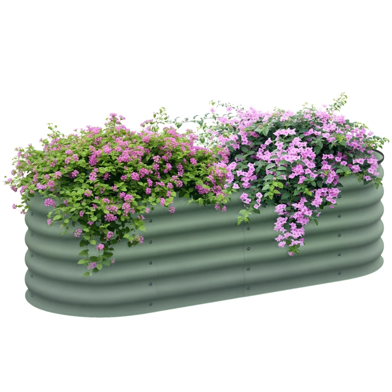 Outsunny 5 x 2 x 1.5 FT Galvanized Steel Raised Garden Bed, Metal Garden Bed Planter Box with Safety Edging, Green