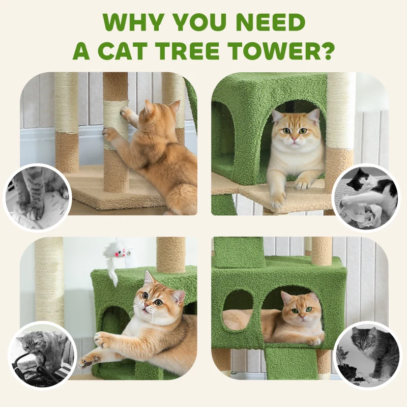 PawHut 68-inch Multi-Level Cat Scratching Tree Kitty Activity Center Post Tower Condo Pet Furniture w/ Toy Green