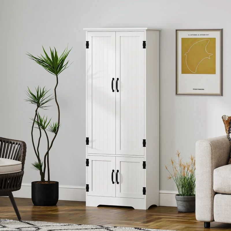 HOMCOM 60" 4-Door Storage Cabinet Multi-Storey Large Space Pantry with Adjustable Shelves White