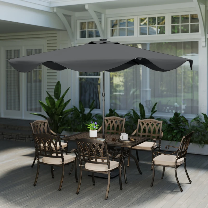 Outsunny Solar Patio Umbrella with LED and Tilt, Outdoor Market Table Umbrella Parasol with Crank, 10 x 10 ft, Dark Grey