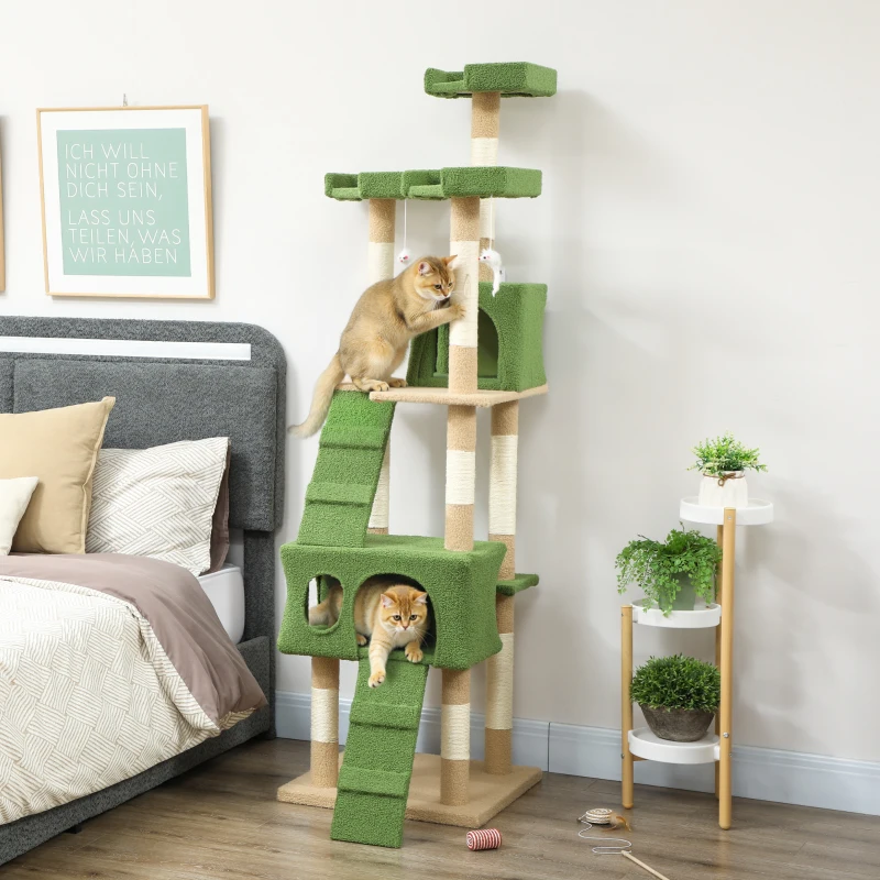 PawHut 68-inch Multi-Level Cat Scratching Tree Kitty Activity Center Post Tower Condo Pet Furniture w/ Toy Green