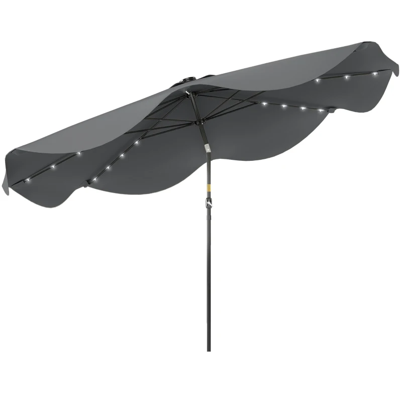 Outsunny Solar Patio Umbrella with LED and Tilt, Outdoor Market Table Umbrella Parasol with Crank, 10 x 10 ft, Dark Grey