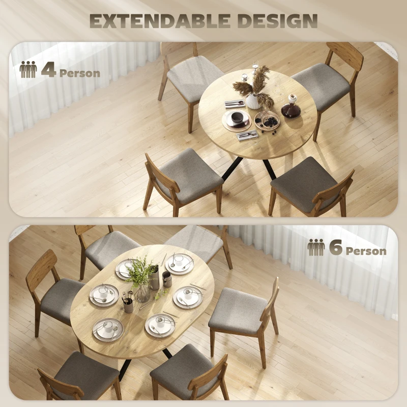 HOMCOM 39.5"-53" Extendable Dining Table for 4-6, Industrial Kitchen Table with Butterfly Leaf and X-Shape Base, Natural Wood