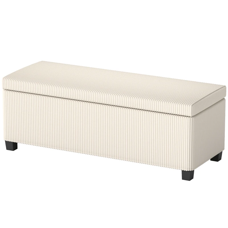 HOMCOM 44 Inches Ottoman with Storage, Lid, Legs, Corduroy End of Bed Bench for Living Room, Bedroom, Entryway, Beige