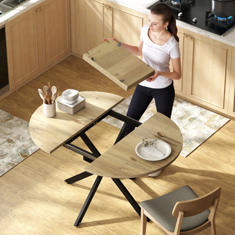 HOMCOM 39.5"-53" Extendable Dining Table for 4-6, Industrial Kitchen Table with Butterfly Leaf and X-Shape Base, Natural Wood