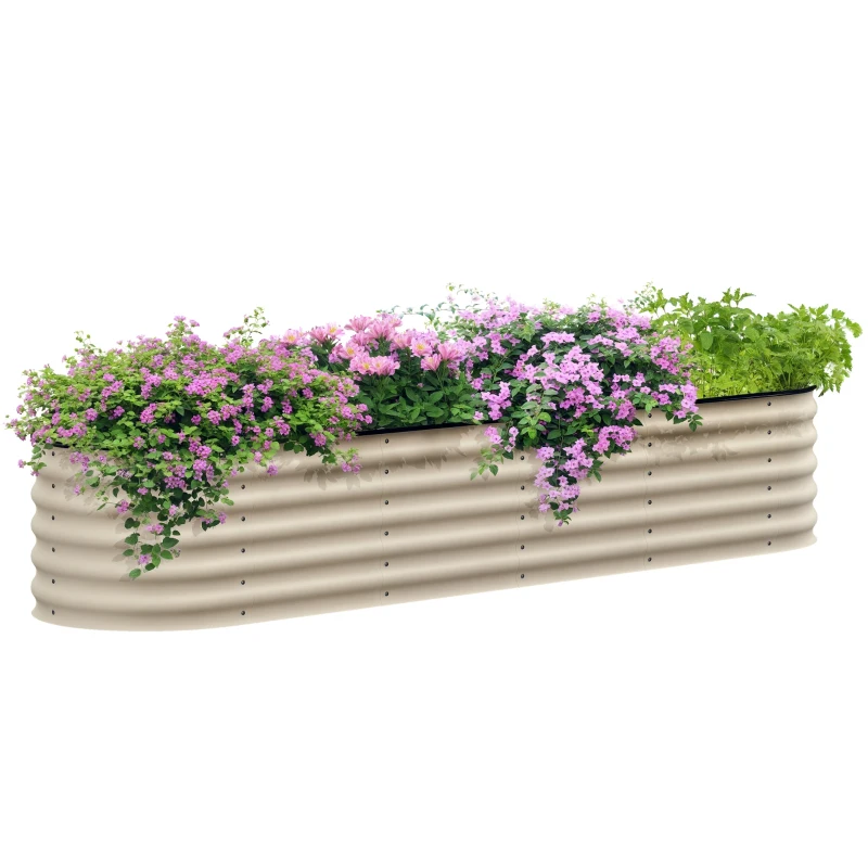 Outsunny 8 x 2 x 1.5 FT Galvanized Steel Raised Garden Bed, Metal Garden Bed Planter Box with Safety Edging, Cream White