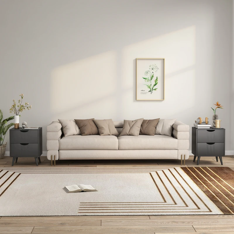 HOMCOM Modern Bedside Table Set of 2, Nightstand with 2 Drawers and Pine Wood Legs for Bedroom, Living Room, Black